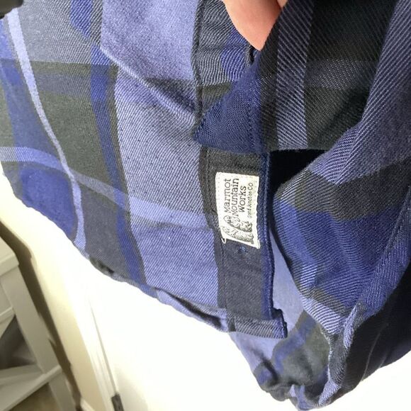 Mens Marmot Mountain Works long sleeved Flannel shirt small Blue plaid - Picture 4 of 7
